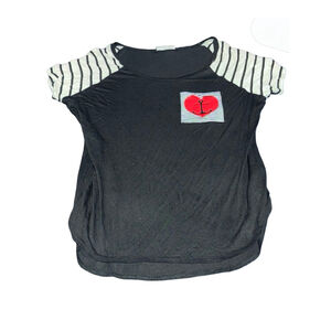 Women's Top Girl LA Black & White Striped Short Sleeve Tee M #603